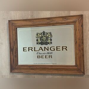 Vintage 80’s Erlanger Beer Mirror Sign by Schlitz Brewing 1893 Wood Frame 16x22